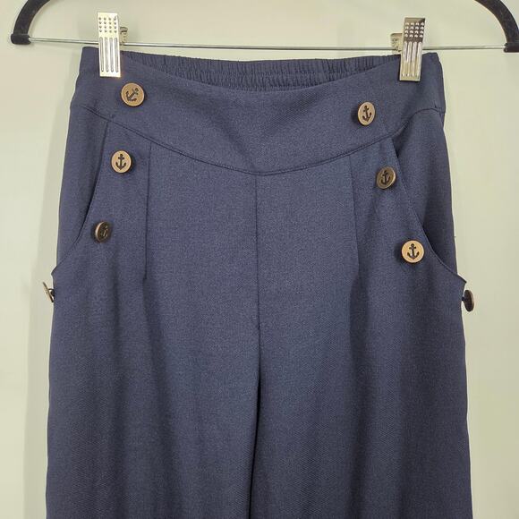 Collectif ModCloth Nautical Sailor Retro High Waisted Wide Leg Stretch SZ XXS - Picture 2 of 10